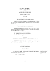 Rajya Sabha —— List of Business