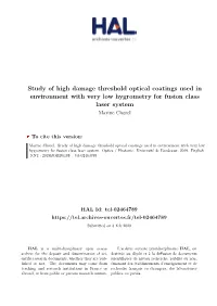 Study of High Damage Threshold Optical Coatings Used in Environment with Very Low Hygrometry for Fusion Class Laser System Marine Chorel