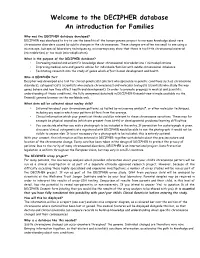 Welcome to the DECIPHER Database an Introduction for Families