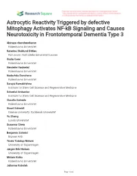 Astrocytic Reactivity Triggered by Defective Mitophagy Activates NF-Kb Signaling and Causes Neurotoxicity in Frontotemporal Dementia Type 3