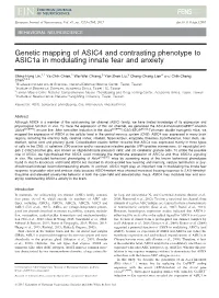 Genetic Mapping of ASIC4 and Contrasting Phenotype to Asic1a in Modulating Innate Fear and Anxiety