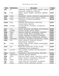 Root Definition Examples Origin Sed Sit Sedentary, Sediment, Sedan