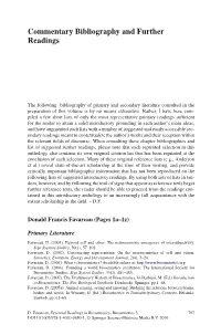 Commentary Bibliography and Further Readings