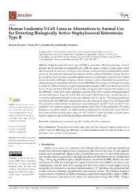 Human Leukemia T-Cell Lines As Alternatives to Animal Use for Detecting Biologically Active Staphylococcal Enterotoxin Type B