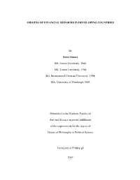 Origins of Financial Reforms in Developing Countries