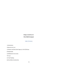 Religious Guidelines for Ohavi Zedek Synagogue Table of Contents
