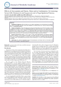 Effects of Atorvastatin and Niacin, Alone and in Combination, On