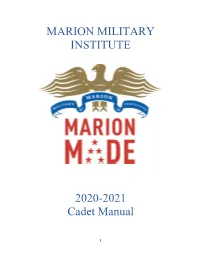 MARION MILITARY INSTITUTE 2020-2021 Cadet Manual