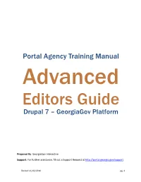 Portal Agency Training Manual Advanced Editors Guide Drupal 7 – Georgiagov Platform