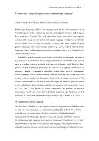 Variation and Change in English Varieties of British Sign Languagei