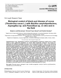 Biological Control of Black Pod Disease of Cocoa (Theobroma Cacao L.) with Bacillus Amyloliquefaciens, Aspergillus Sp