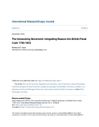 Integrating Reason Into British Penal Code 1730-1823