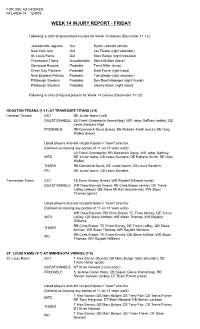 Week 14 Injury Report - Friday
