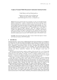 A Query Focused Multi Document Automatic Summarization