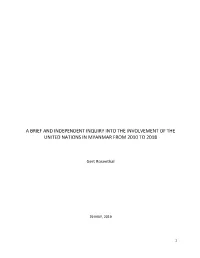Brief and Independent Inquiry Into the Involvement of the UN in Myanmar