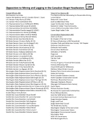 Opposition to Mining and Logging in the Canadian Skagit Headwaters 140