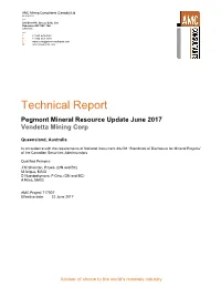 Technical Report Pegmont Mineral Resource Update June 2017 Vendetta Mining Corp