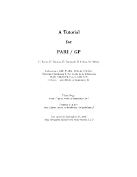 A Tutorial for PARI / GP