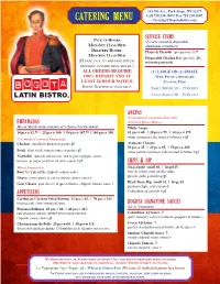 Catering Menu Catering@Bogotabistro.Com