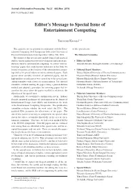 Editor's Message to Special Issue of Entertainment Computing