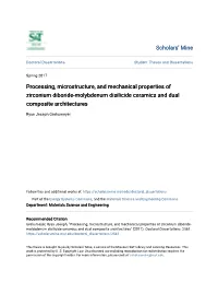 Processing, Microstructure, and Mechanical Properties of Zirconium Diboride-Molybdenum Disilicide Ceramics and Dual Composite Architectures