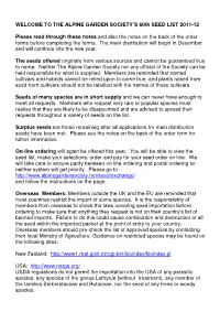 THE ALPINE GARDEN SOCIETY's 60Th SEED LIST 2011-12 Please Read Through These Notes and Also the Notes on the Back O