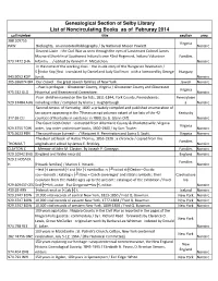 Genealogical Section of Selby Library List of Noncirculating Books As Of