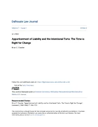 Apportionment of Liability and the Intentional Torts: the Time Is Right for Change