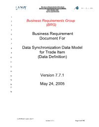 Business Requirements Document DATA SYNCHRONIZATION DATA MODEL for TRADE ITEM (DATA DEFINITION)