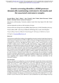 Genetic Screening Identifies a SUMO Protease Dynamically Maintaining Centromeric Chromatin and the Associated Centromere Complex
