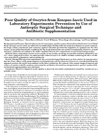 Poor Quality of Oocytes from Xenopus Laevis Used in Laboratory Experiments: Prevention by Use of Antiseptic Surgical Technique and Antibiotic Supplementation