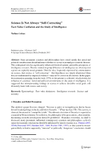 Science Is Not Always “Self-Correcting” Fact–Value Conﬂation and the Study of Intelligence