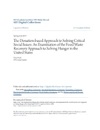 The Donation-Based Approach to Solving Critical Social Issues: an Examination of the Food Waste Recovery Approach to Solving Hunger in the United States