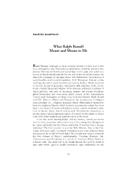 What Ralph Russell Meant and Means to Me