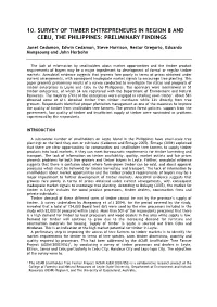 10. Survey of Timber Entrepreneurs in Region 8 and Cebu, the Philippines: Preliminary Findings