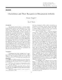 Chemokines and Their Receptors in Rheumatoid Arthritis