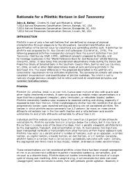 Rationale for a Plinthic Horizon in Soil Taxonomy
