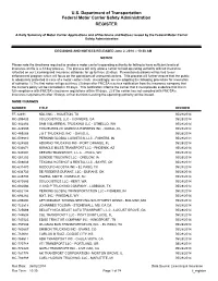 U.S. Department of Transportation Federal Motor Carrier Safety Administration REGISTER
