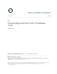 Vicarious Baptism for the Dead: 1 Corinthians 15:29 Daniel B