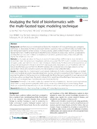 Analyzing the Field of Bioinformatics with the Multi-Faceted Topic Modeling Technique Go Eun Heo1, Keun Young Kang1, Min Song1* and Jeong-Hoon Lee2