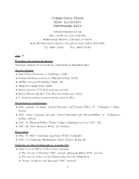 Curriculum Vitae Marc Lackenby September 2018