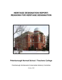 Heritage Designation Report: Reasons for Heritage Designation