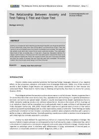 The Relationship Between Anxiety and Test-Taking C-Test and Cloze