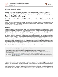 The Relationship Between System Justification, Just World Beliefs, Authoritarianism, Need for Closure, and Need for Cognition in Hungary