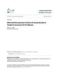 Differential Decomposition Patterns of Human Remains in Variable Environments of the Midwest