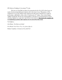 GPA Summer Reading for Incoming 9Th Grade