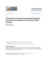 Multinational Corporations, the Protest Movement and the Future of Global Governance
