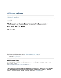 The Problem of Hidden Easements and the Subsequent Purchaser Without Notice