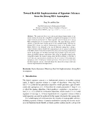 Toward Real-Life Implementation of Signature Schemes from the Strong RSA Assumption