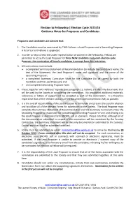 Election Cycle 2015/16 Guidance Notes for Proposers and Candidates
